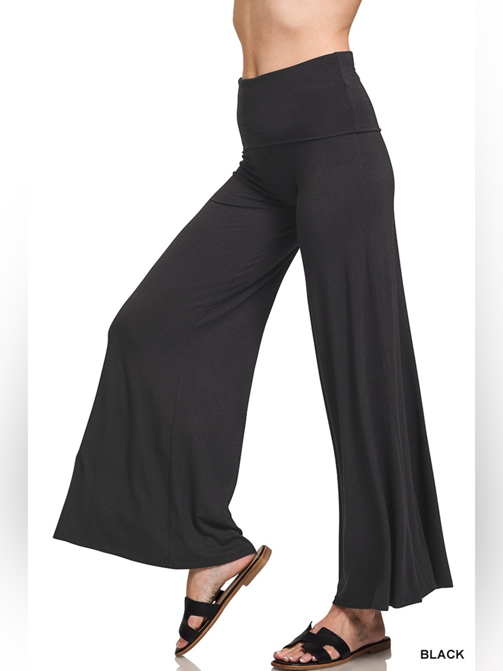 Butter Soft Fold-Over Palazzo Pants | Black Lounge Pants